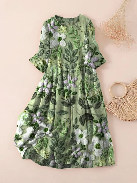 Women's loose crew neck fashion high-end long-sleeved printed dress m301049