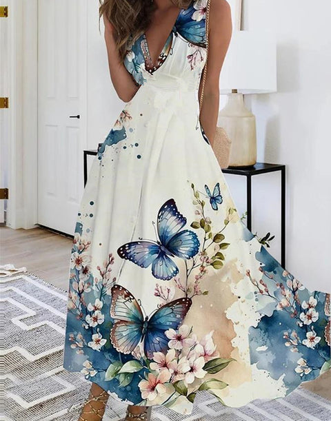 Damen neues V-Ausschnitt mit Futter hohe Taille ärmellos bedruckt sexy Westenkleid m301267 