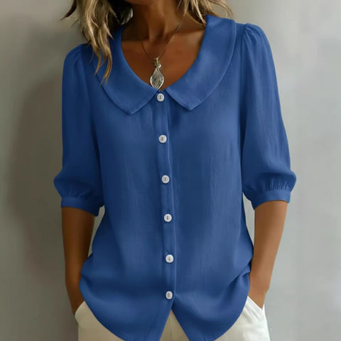 Linen new spinning shirt short sleeve loose v-neck women's summer m302366