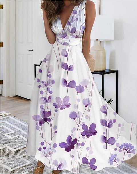 Damen neues V-Ausschnitt mit Futter hohe Taille ärmellos bedruckt sexy Westenkleid m301267 