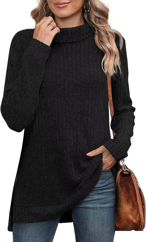 Autumn and winter new high-necked split-ended long-sleeved loose casual T-shirt top m302063