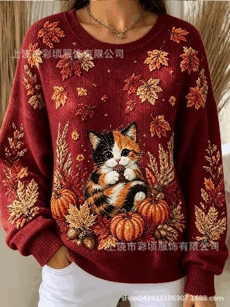 Autumn shoulder crew neck sweater 3D digital printing crew neck FF303419