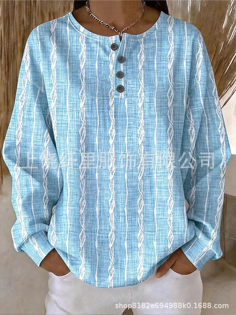 Crew neck 4 buckle spring and autumn fashion pattern 3D printing casual loose women's sweater FF303411 02
