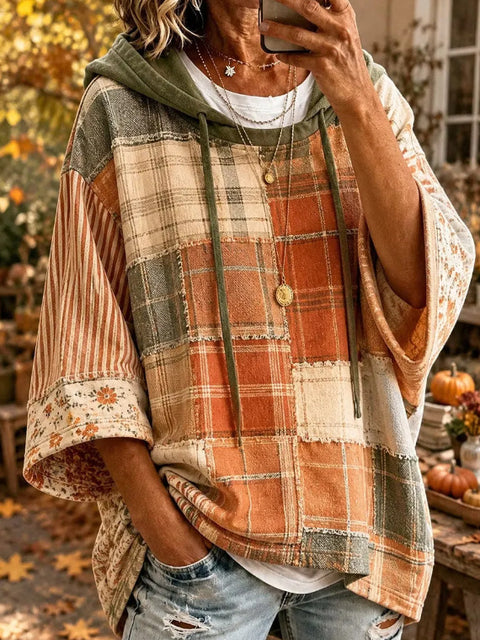 Autumn and winter women's new plaid contrasting color printing women's casual sweater FF303267