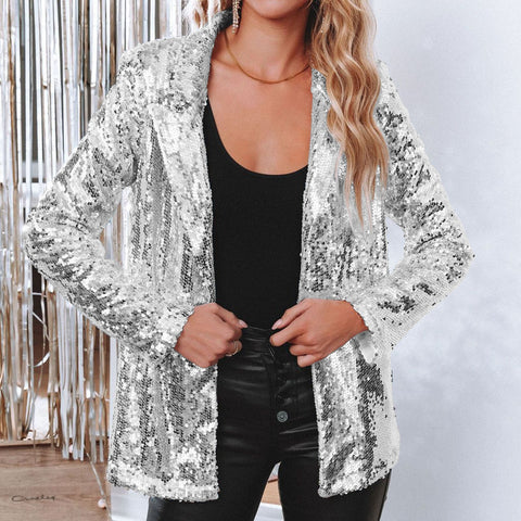 Cardigan lapel long-sleeved sequined casual blazer women's m302080