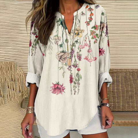 T-shirt ample à manches longues et col en V imprimé 3D m301360 