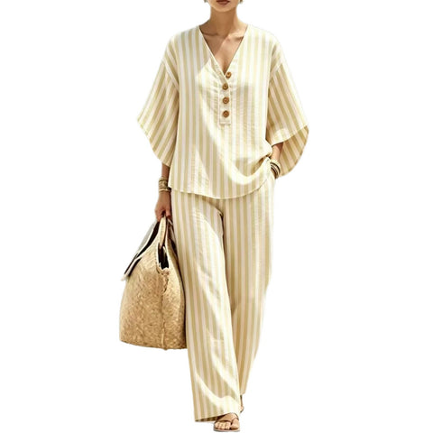 Women's loose casual striped linen fashion suit shirt women's m302775