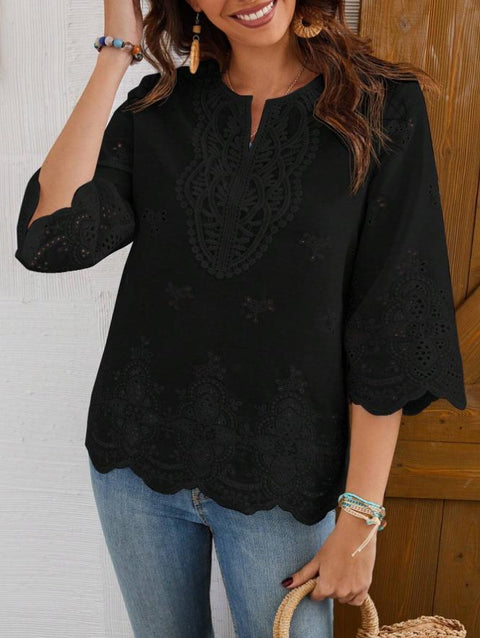 Chemise élégante et sexy à col en V et bordure en dentelle, nouvelle collection printemps et été à manches sept-quarts m301472 