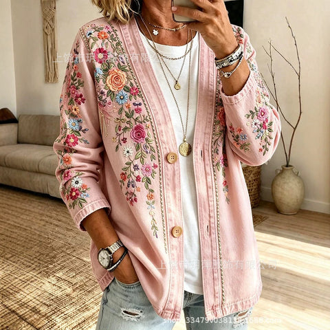 Printed Spring and Autumn Ladies 3D Digital Printing Loose Sweater Cardigan Jacket FF303281