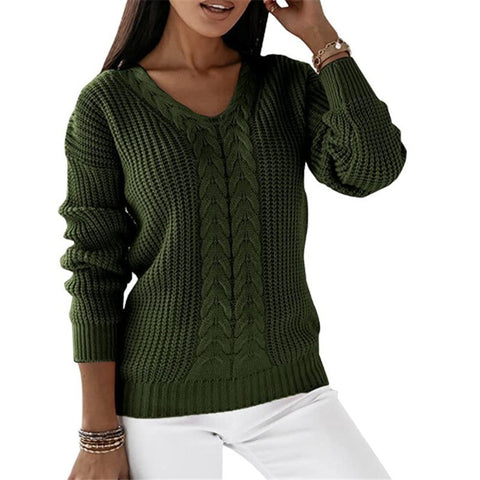 Pullover Damen Langarm V-Ausschnitt Einfarbig Twist Lässiger Strickpullover M300487 