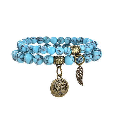 Baum des Lebens Blatt Anhänger Set Armband Bunte Tiger Auge Amethyst Achat Armband m3331289
