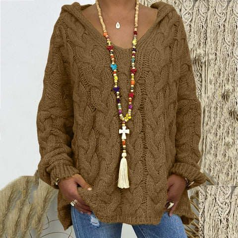 Einfarbiger Twist-Strick-Hoodie m300492 