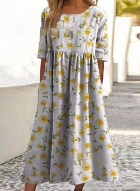 Up and down splicing pocket size printing large wide dress m302623-3