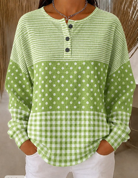 Retro casual 3D digital printing three-button stand-up collar fashion women's top FF303394