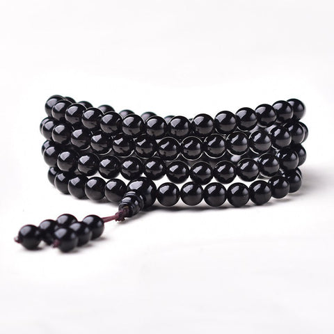 Ebenholz-Schwarz-Obsidian-Armband 108 Perlen Armband 6-12mm m3331282