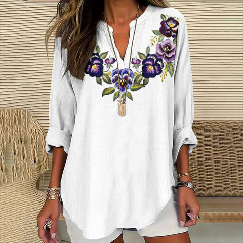 T-shirt ample à manches longues et col en V imprimé 3D m301360 