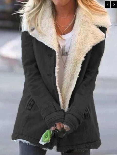 Hot Sale Autumn and Winter Solid Color Plush Hooded Medium and Long Jacket Female m301987