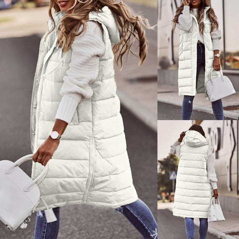 Einfarbige einreihige mittellange und lange Baumwolljacke mit Kapuze, Weste, Oberteil m300568 