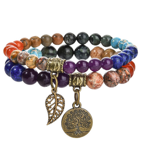 Baum des Lebens Blatt Anhänger Set Armband Bunte Tiger Auge Amethyst Achat Armband m3331289