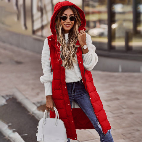 Einfarbige einreihige mittellange und lange Baumwolljacke mit Kapuze, Weste, Oberteil m300568 