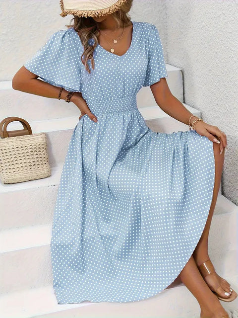Hot Sale V-Neck Polka Dot Pullover Casual Dress m302656