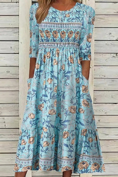 Up and down splicing pocket size printing large wide dress m302623-3