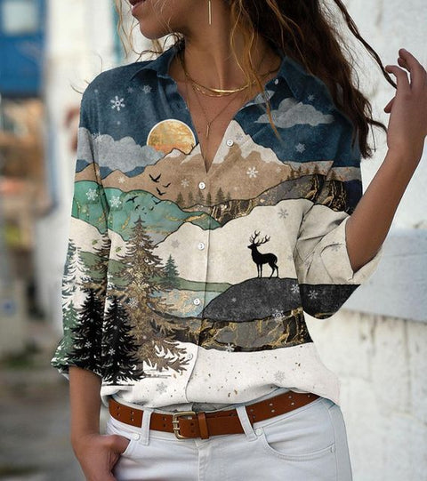 Long Sleeve Shirt 3D Sequin Gradient Print Loose Casual Top m302406