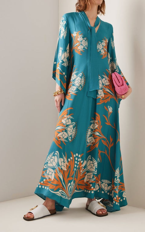New summer print seven-quarter sleeve stand-up collar dress m301881