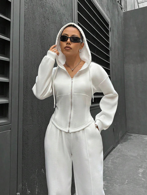 Ensemble deux pièces décontracté et slim pour femme, cardigan à capuche tendance, m300946 