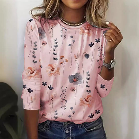 Langarm T-Shirt Damen Einfarbig Blume m300934 