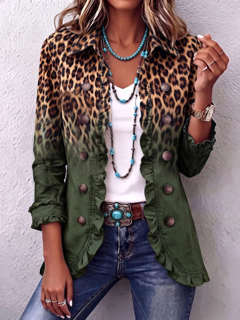 Women's fashion long-sleeved ruffle leaf open button cardigan FF303384 04