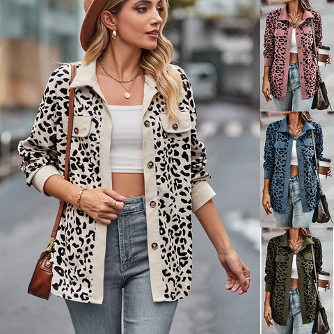 Langarmjacke mit Leopardenmuster und Knöpfen, Hemdjacke, m300523 
