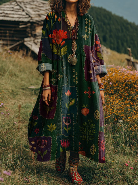 Bohemian ethnic style retro new printing fashion literary loose V-neck FF303433 02