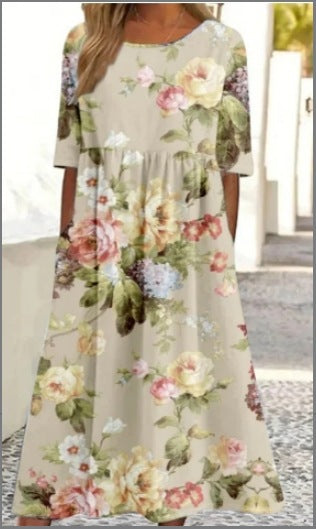 Up and down splicing pocket size printing large wide dress m302623-3