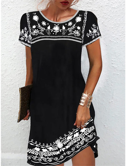 Women's Casual Print Dress Flower Print Crew Neck Fashion Street Outdoor Daily Short Sleeve Regular Fit m301702