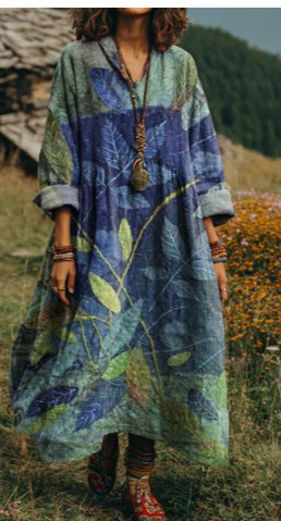 Bohemian ethnic style retro new printing fashion literary loose V-neck FF303433 02