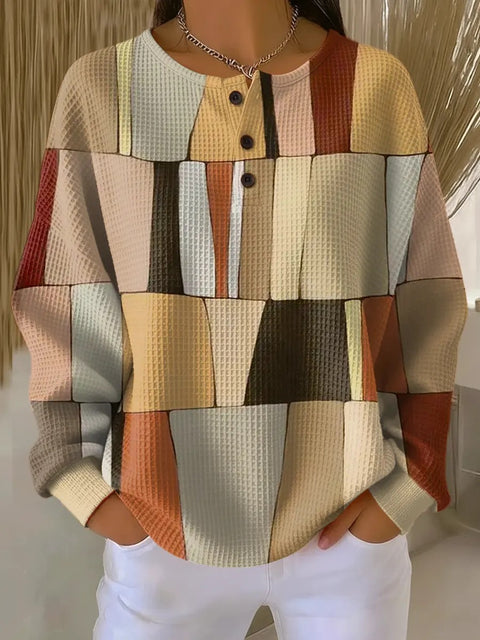 3D digital printing loose casual waffle stand-up collar long sleeve m303065