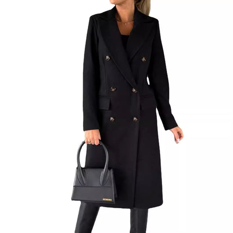 Jacke vielseitiger Wollmantel einfarbig Langarm Zweireiher Tasche m300579 