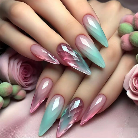 Faux ongles amovibles, ongle moyen long, ongle en amande, changement progressif, œil de chat, 24 pièces m3331197