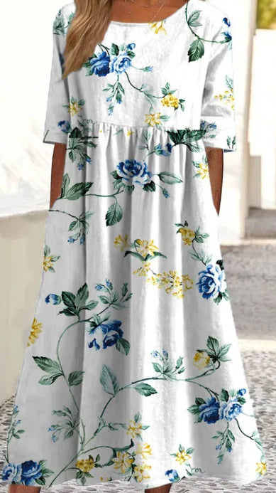 Loose fashion premium V-neck print dress m302742