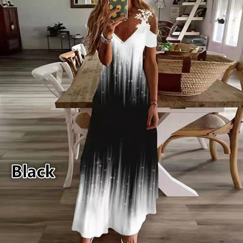 Summer new lace suspender v-neck fashion printed loose dress m301218