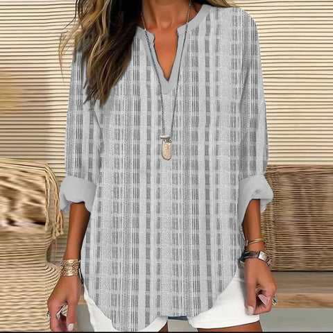 Frauen sommer kleine V-ausschnitt mit langen ärmeln casual temperament T-shirt lange ärmeln m301363 