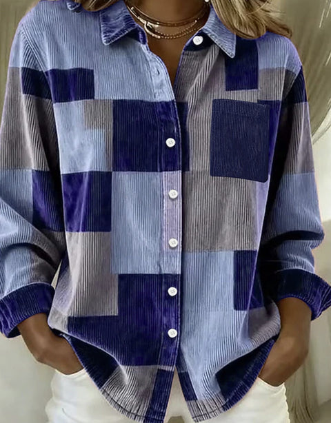 Round neck plaid knitted jacket cross-border new women's plaid shirt 3D printing FF303370