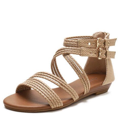 Sandales compensées pour femmes, chaussures européennes et américaines à bout ouvert, plateforme, semelle souple, sandales romaines croisées M3331088