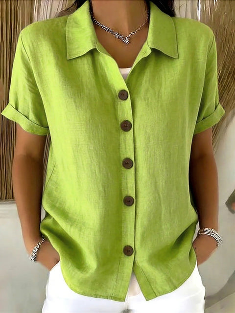 Casual and comfortable button-up cotton and linen women's short-sleeved shirt m302412