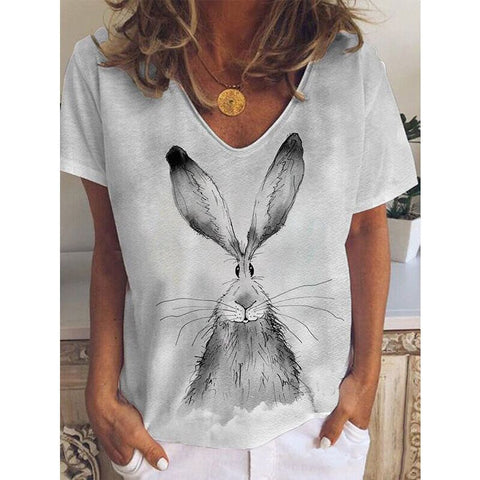 Spring new rabbit pattern printed short-sleeved crew neck T-shirt m302418
