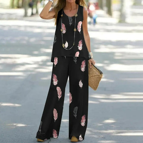 Casual fashion vest trousers set crew neck sleeveless top m301296