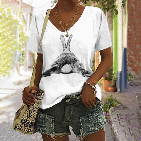 Spring new rabbit pattern printed short-sleeved crew neck T-shirt m302418