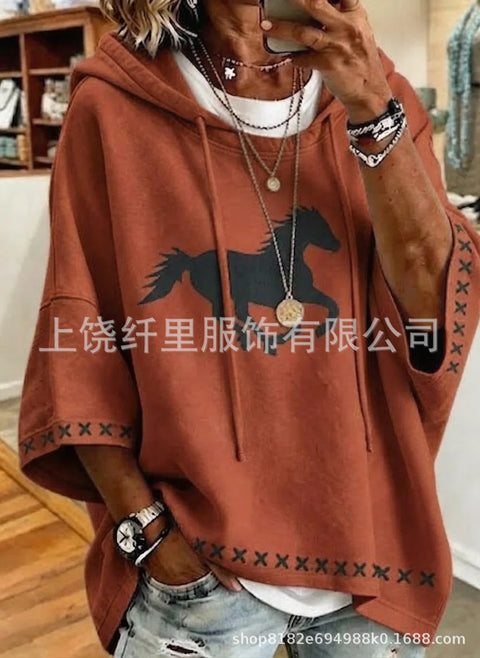 Casual hooded mid-sleeved women's fashion 3D printing casual foreign trade Amazon independent station women's sweater m303002