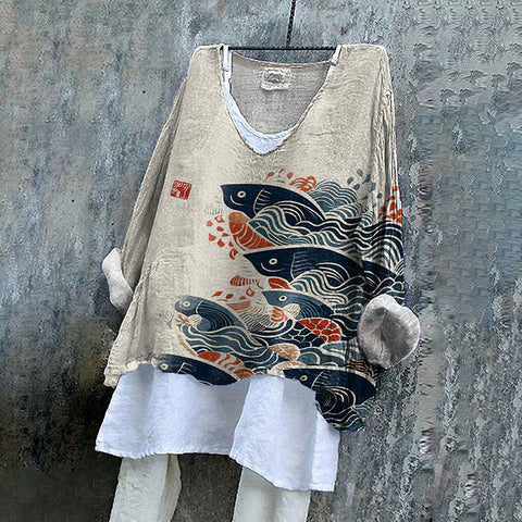 V-neck single piece long sleeve 3D digital printing m301043